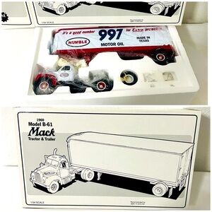 Vintage 1960 Mack Tractor & Trailer Model B-61 Red and White NIB Die Cast Metal